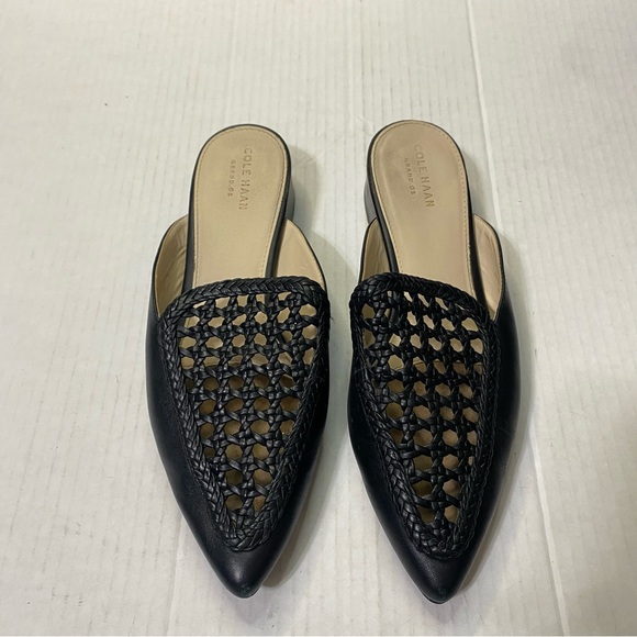Cole Haan Grand OS Payson Woven Leather Mules Black Slip On Size 8B - Picture 3 of 10